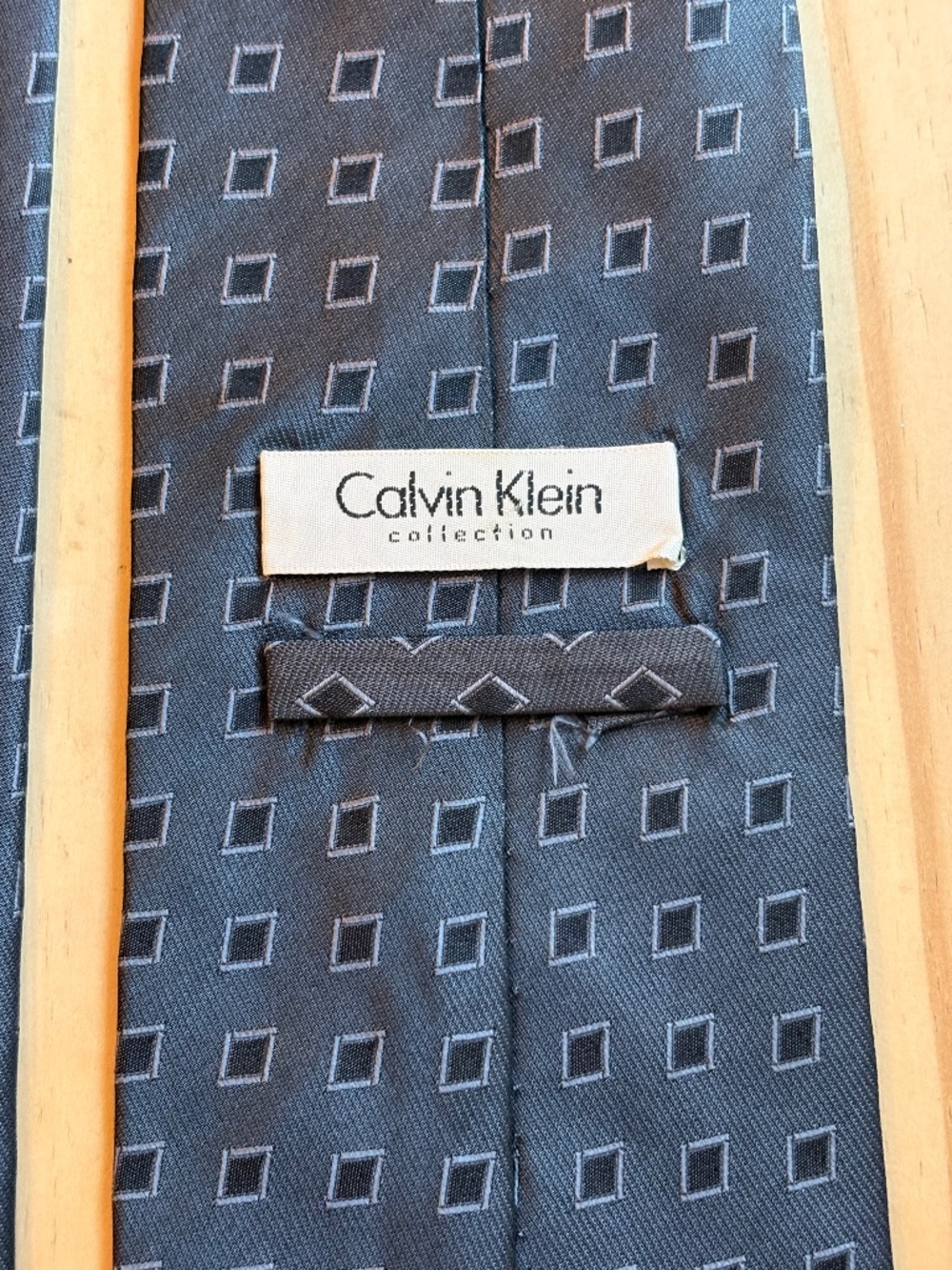 Calvin Klein Collection Silk Geometric Square Pattern Silk Tie - Dark Blue / Nav